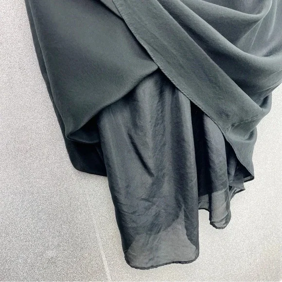 Rory Beca 100% Silk Romper Popover Mini Dress Plunging Cross Over V-Neck Black L - Picture 6 of 11